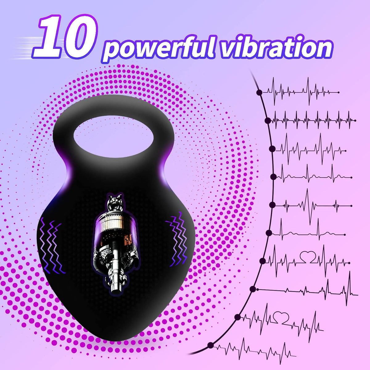 10-Speed Vibrating Cock Ring - Rechargeable Stretchy Silicone Ring for Couples - image 2