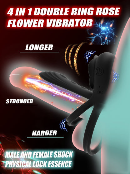Vibrating Cock Ring Penis Sleeve with Rose Clitoral Stimulator - image 1