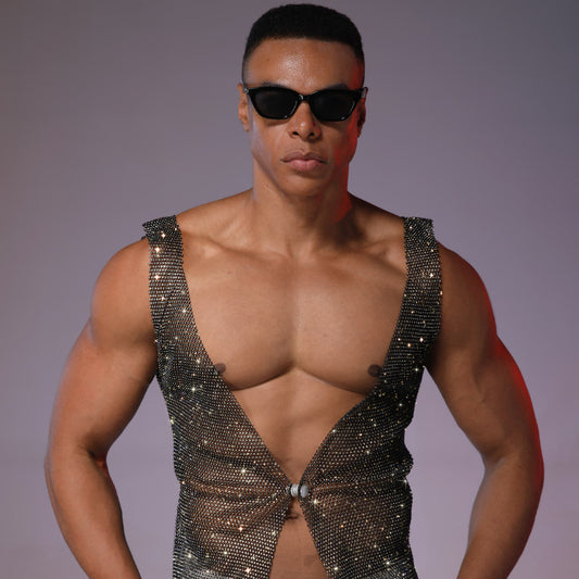 Starluxe Mesh Sparkle Top – Style C - Black - XL - image 0