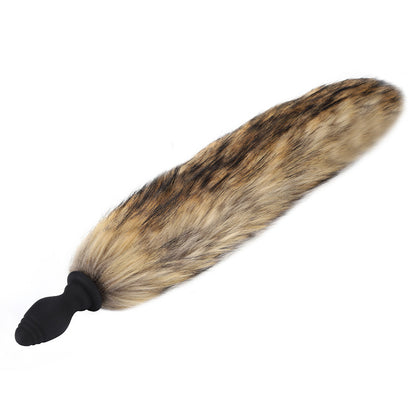 Detachable Fox Tail Vibrating Anal Plug with Remote - Khaki Vibrating - image 13