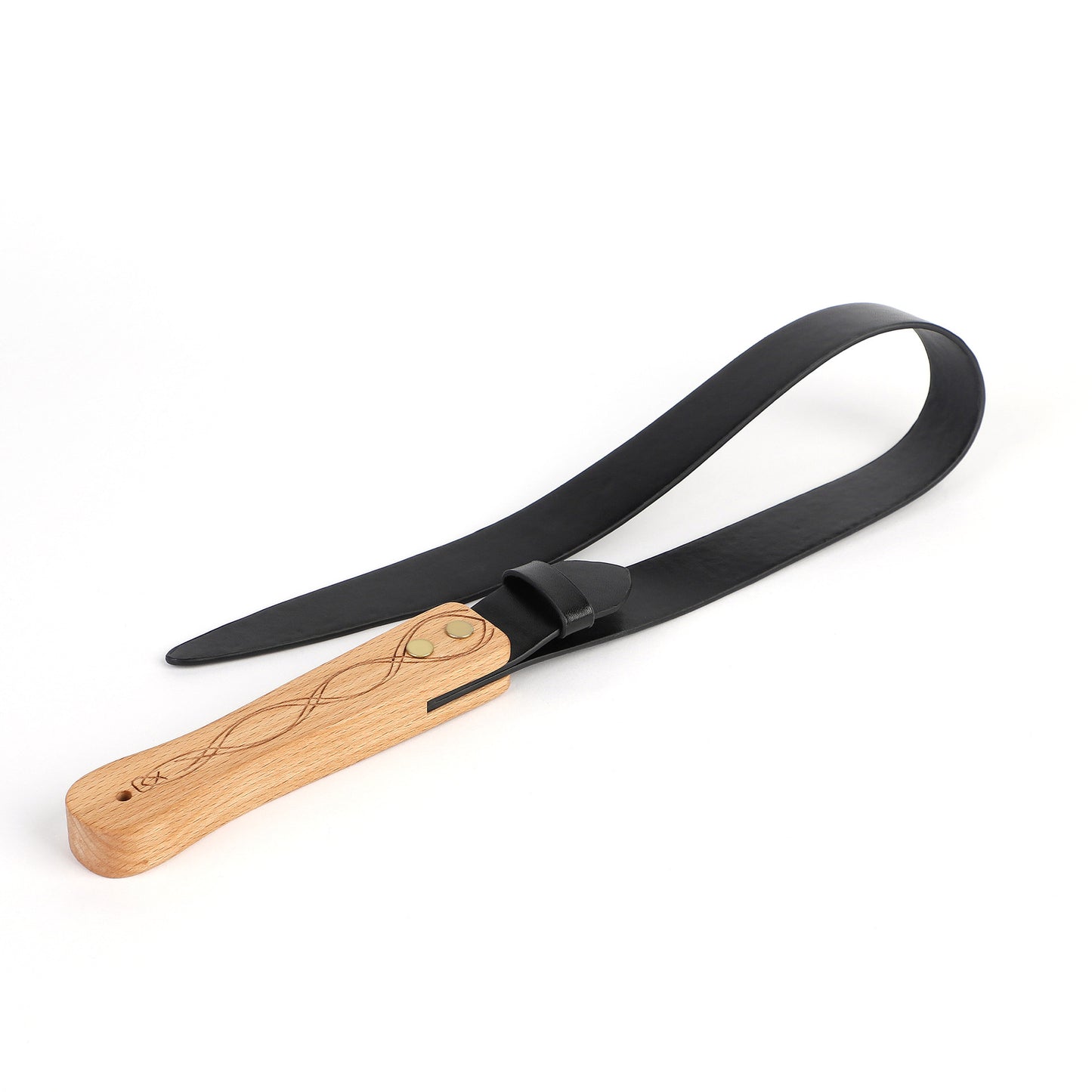Genuine Leather Strap/Paddle Wood Handle Belt Paddle -Storage Bag Included-16.1x1.4inch,Black - 119g - image 3