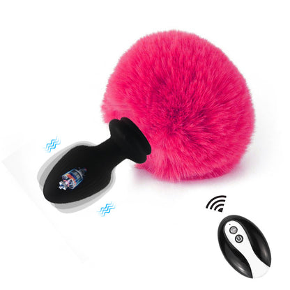 Multi-Color Bunny Tail Vibrating Anal Plug with Remote Control - Rose - image 6