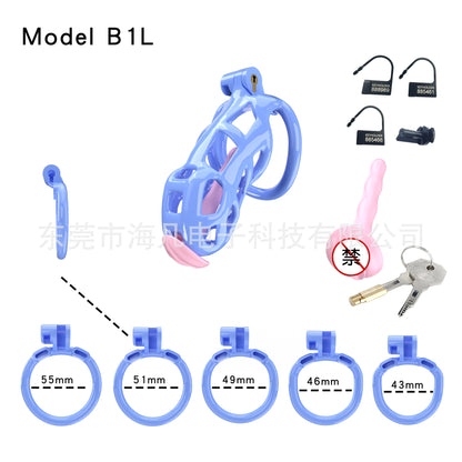 Cobra Resin Chastity Cage with 4 Rings & Catheter Tube - Blue - Standard - with urethral plug - image 2