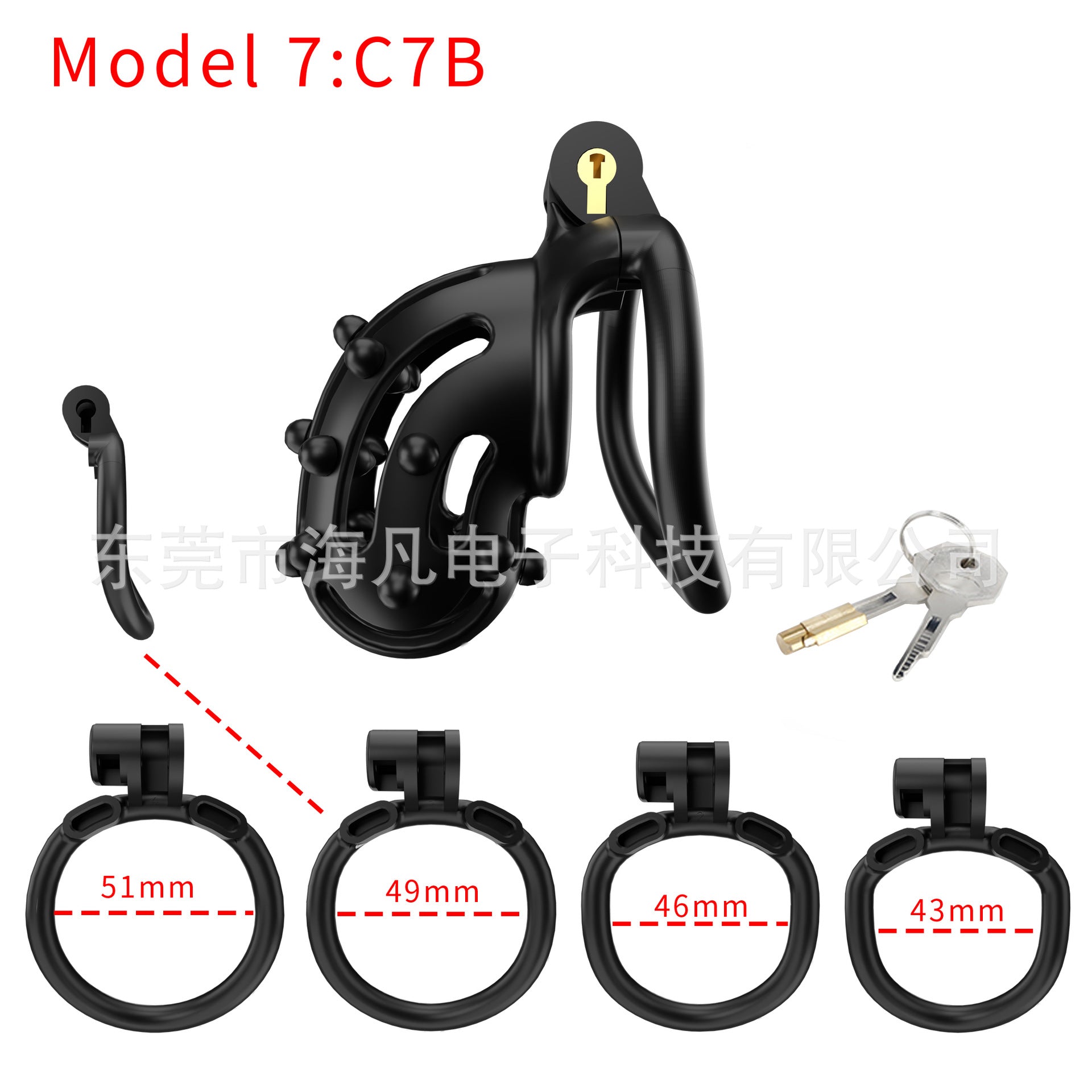 Chastity Cage with Spikes & 4 Rings - Black A - Curved Rings - image 3