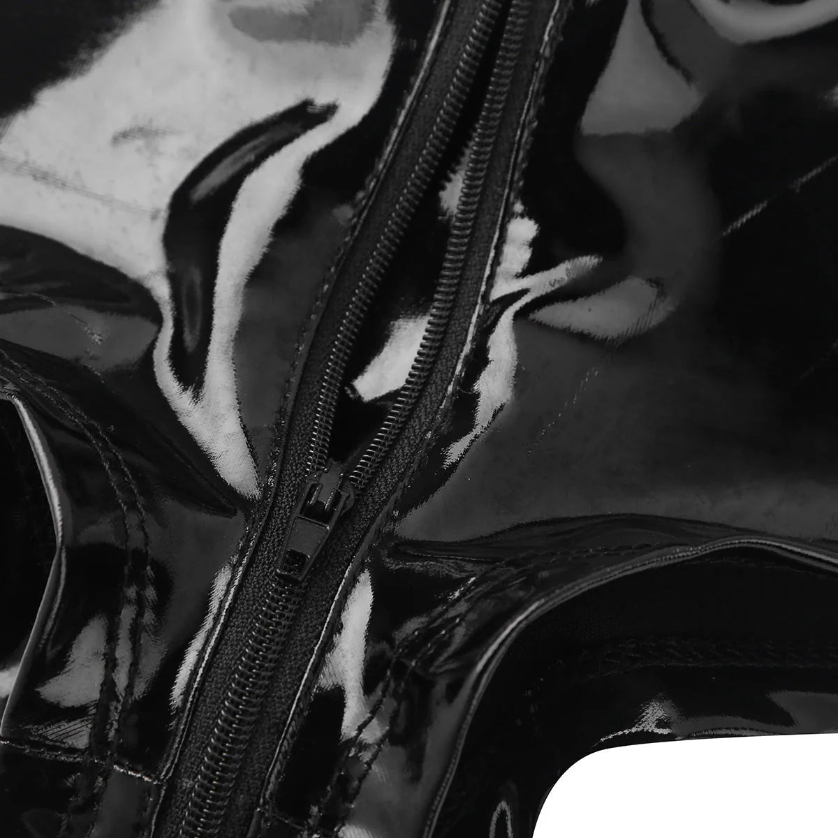 Women's One-Piece Wet Look Faux Leather Lingerie / Mesh Splice Zipper Crotch Bodysuit - image 5