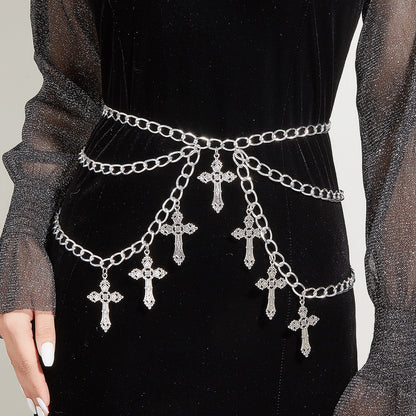 Glam Cross Pendant Waist Chain – Sexy Layered Body Jewelry - Silver - image 3