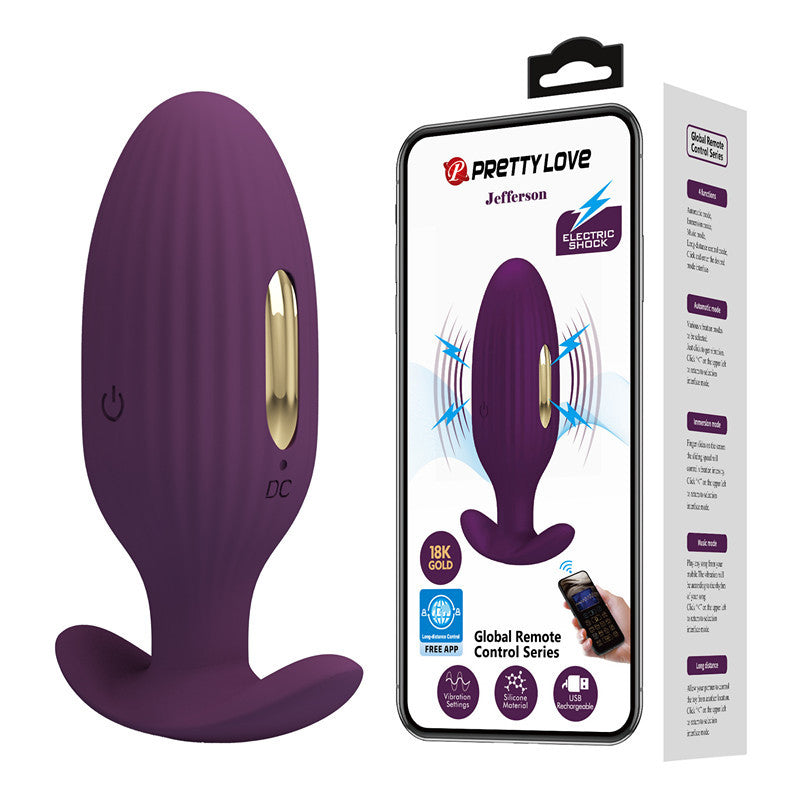 PrettyLove Bluetooth APP Control Vibrating Shocking Butt Plug - Purple - image 4