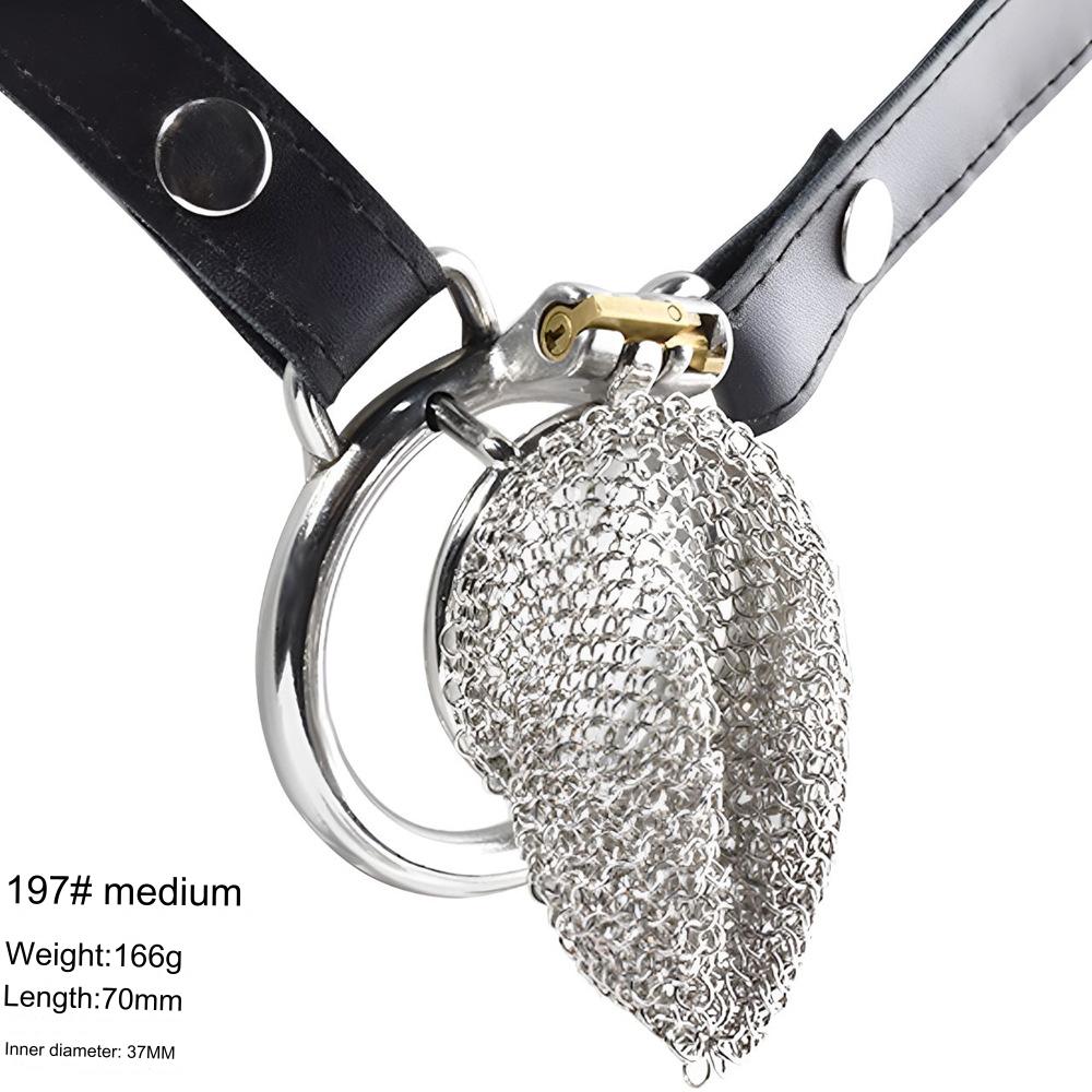 Chain Mail Plating Chastity Cage - Medium - 55mm Circular Ring & Belt - image 11