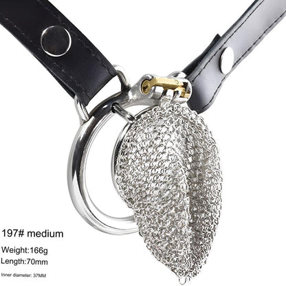 Chain Mail Plating Chastity Cage - Medium - 55mm Circular Ring & Belt - image 11