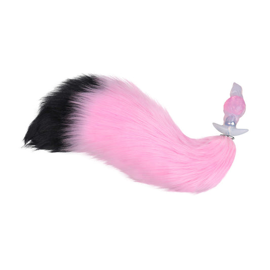 Premium Silicone Butt Plug With Fox Tail - Transparent plug with pink tail - image 0