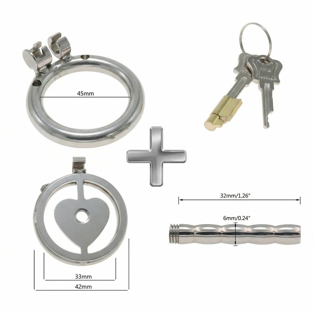 Lock Your Heart Chastity Cage - 45mm + Short Urethral Tube - image 1