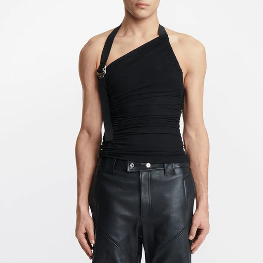 Men's Knit Halter Tank Top - Black - XXL - image 0