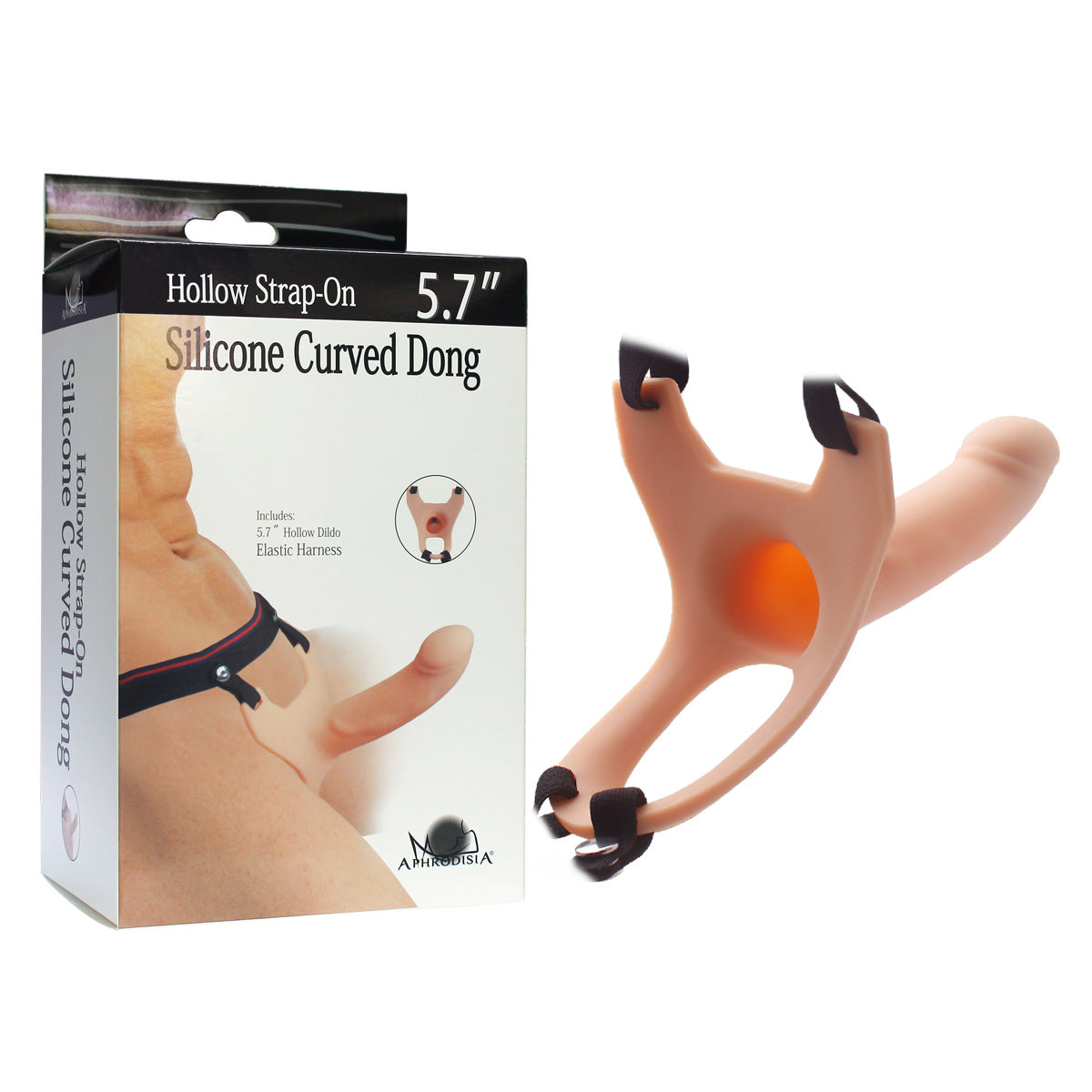 Silicone Hallow Strap-on Dildo - Beige - M - image 2