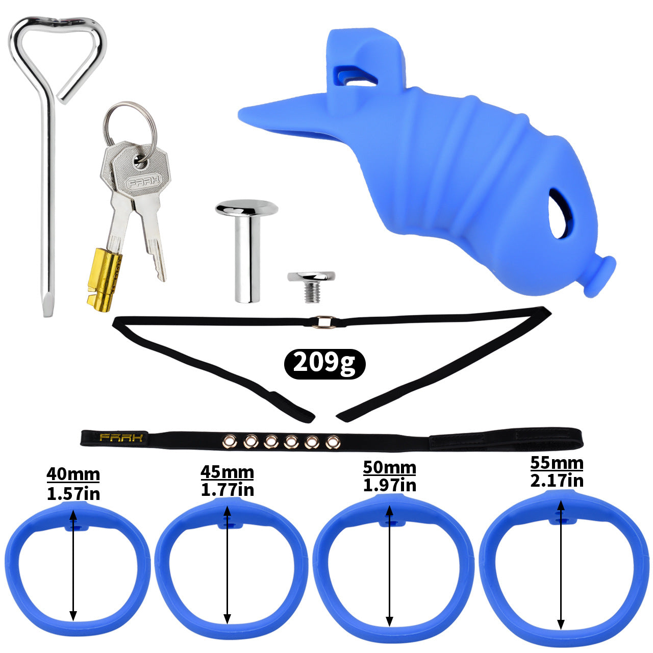 Soft Silicone Chastity Cage - L - Blue With Belt - image 5