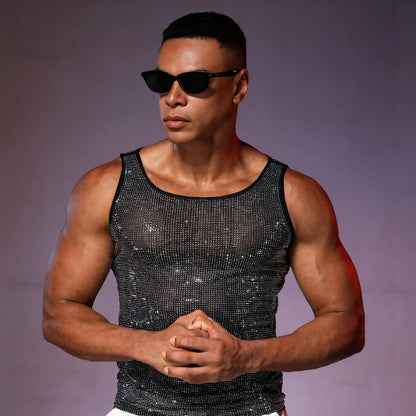 Men's Sexy Muscle Top Mesh Fishnet Tank Top - Black - One Size - image 2