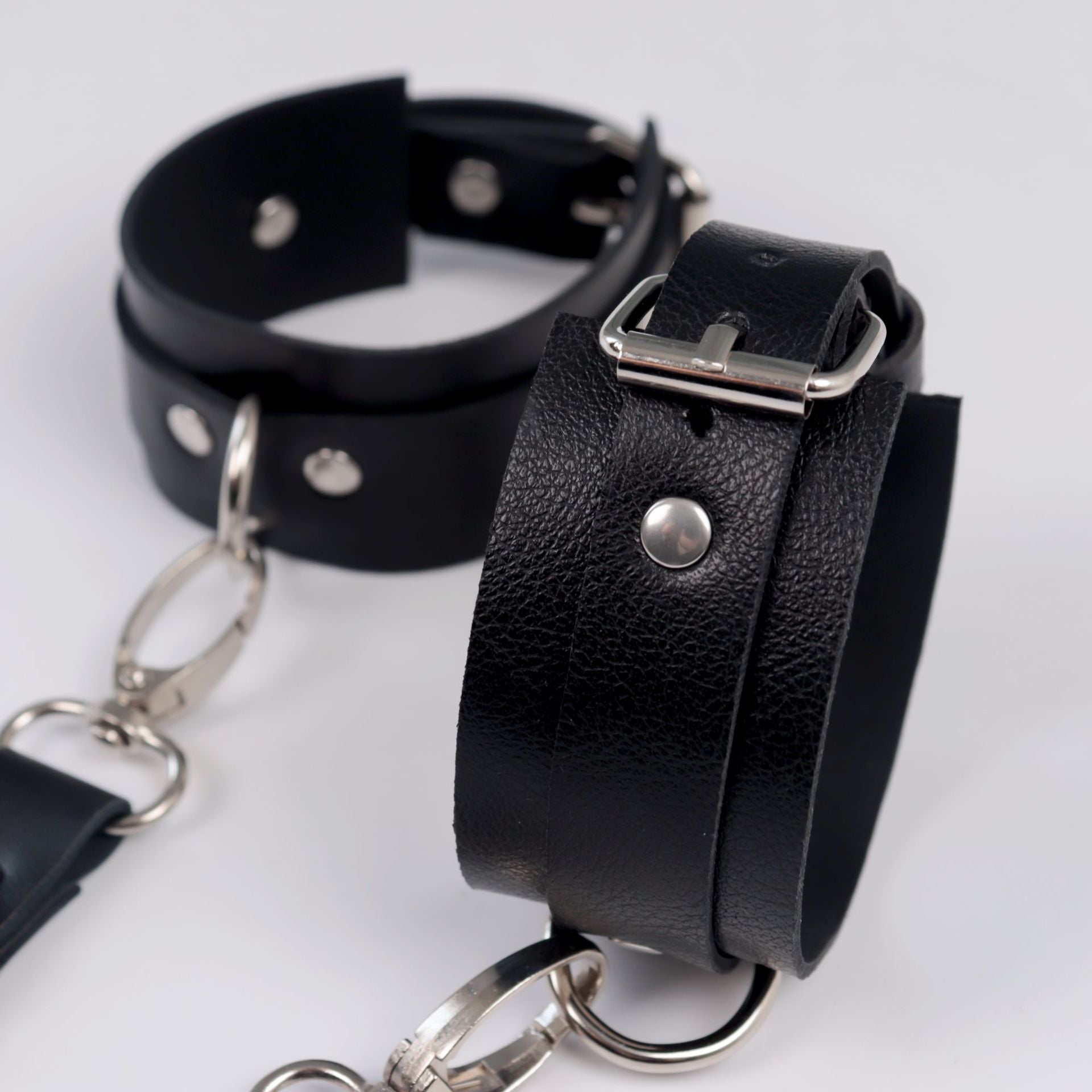 BDSM Handcuffs With Collar And Butt Plug Hook - image 3