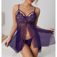 Sexy Lace Babydoll Lingerie Set with Panty – Sheer Mesh Nightwear for Women, Adjustable - Purple - XXXXL - image 14
