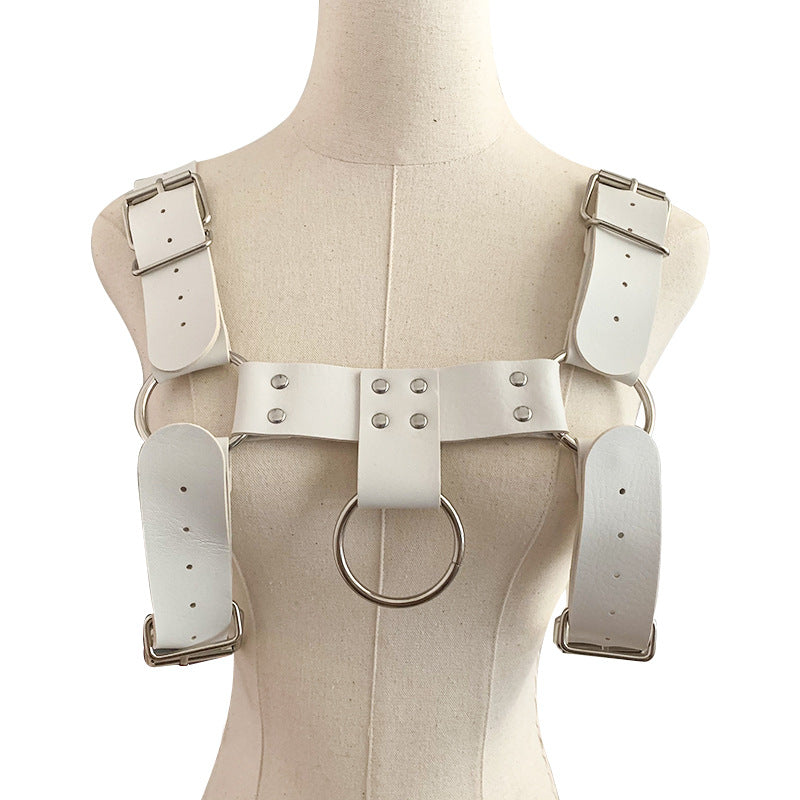 English Bull Dog Leather Chest Harness Sexy Men Lingerie - White - image 3