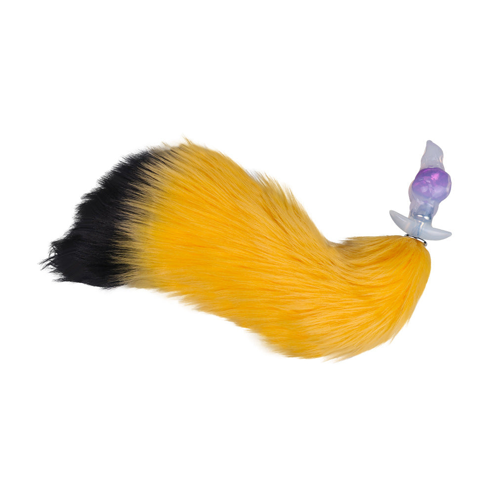 Premium Silicone Butt Plug With Fox Tail - Transparent plug with yellow tail - image 4