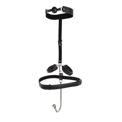 Sex Backhand Back Gag With Anal Hooks SM Leather - A - image 3