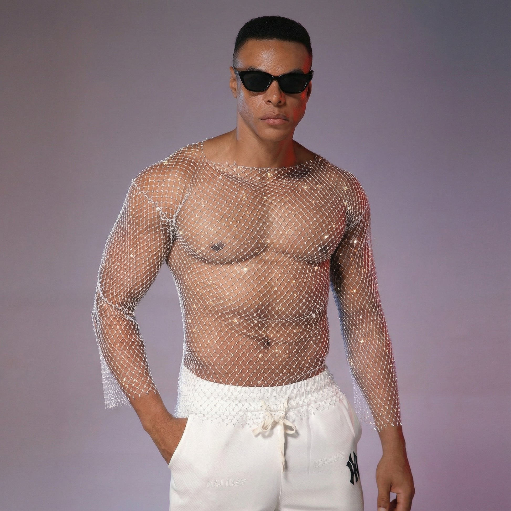 Starluxe Mesh Sparkle Top – Style A - White - 27.56 in - image 6