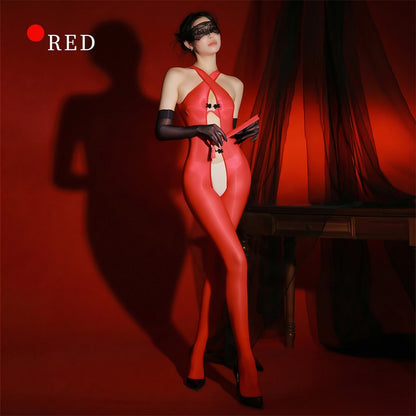 6d Shiny Cross Crotch Jumpsuit - Red - One Size - image 3