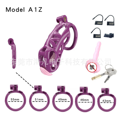 Cobra Resin Chastity Cage with 4 Rings & Catheter Tube - Purple - Maxi - with urethral plug - image 21