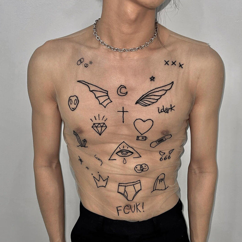 Tattoo Style Mesh Top - Tattoo style - XXL - image 3