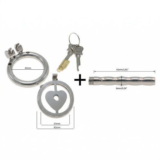 Lock Your Heart Chastity Cage - 40mm + Long Urethral Tube - image 0