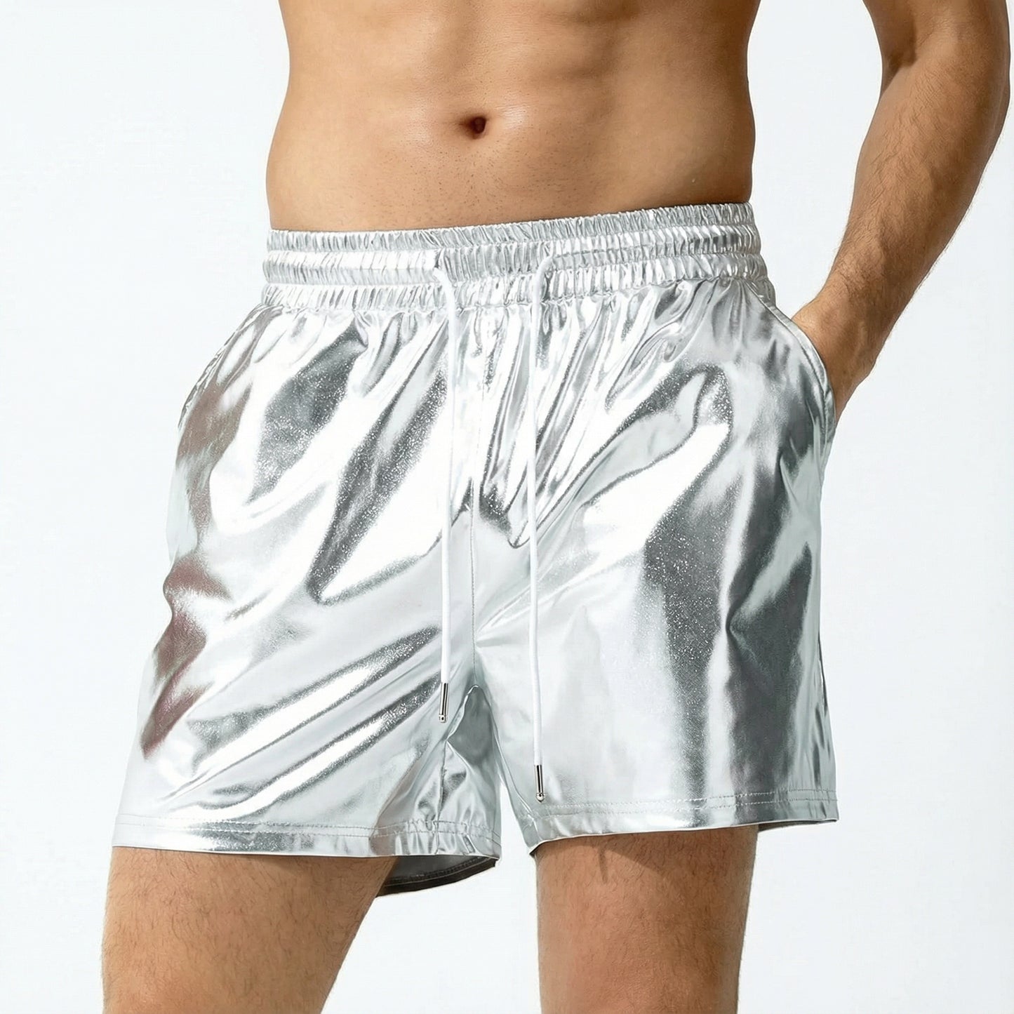 Mens Sexy Shorts Metallic Shiny Short Pants - Silver - XXL - image 5