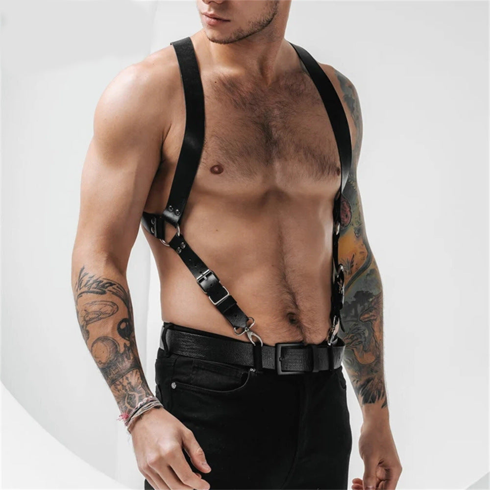 Men's Leather Body Harness Set with Suspenders & Leash – Adjustable BDSM Chest Harness for Roleplay & Fashion Statem - B - image 8