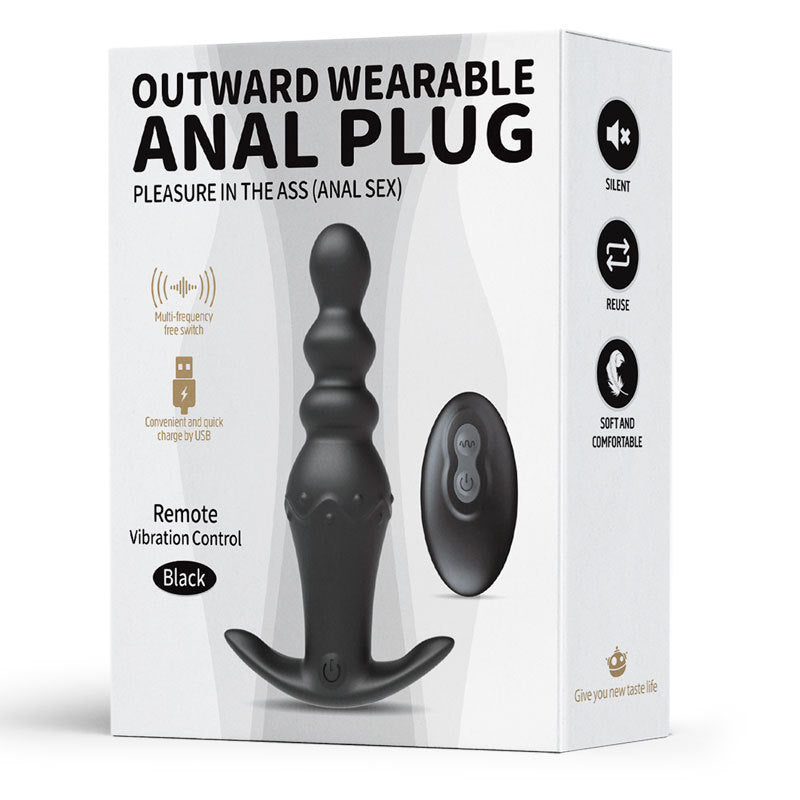 Silicone Vibrating Beaded Butt Plug - Black - image 7