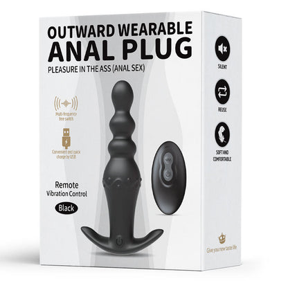 Silicone Vibrating Beaded Butt Plug - Black - image 7