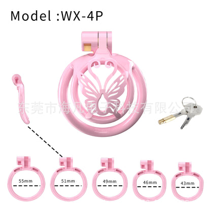 Butterfly Sissy Chastity Cage with 5 Rings - Pink Circular Rings - image 3