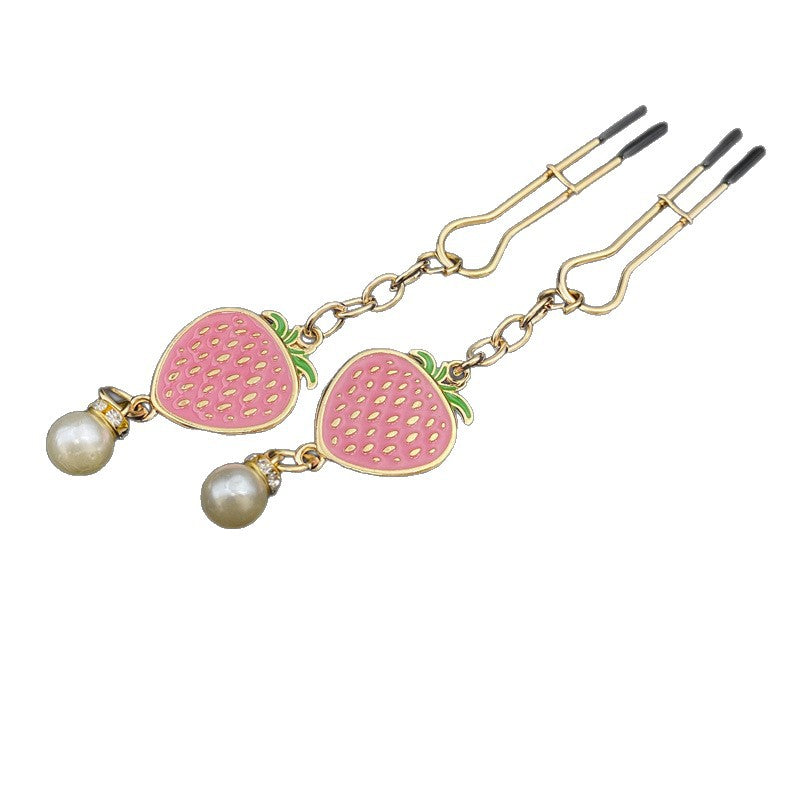 Cute Strawberry Nipple Clamps With Adjustable Dual Clip Design - Pink U-shaped nipple clamp - image 11