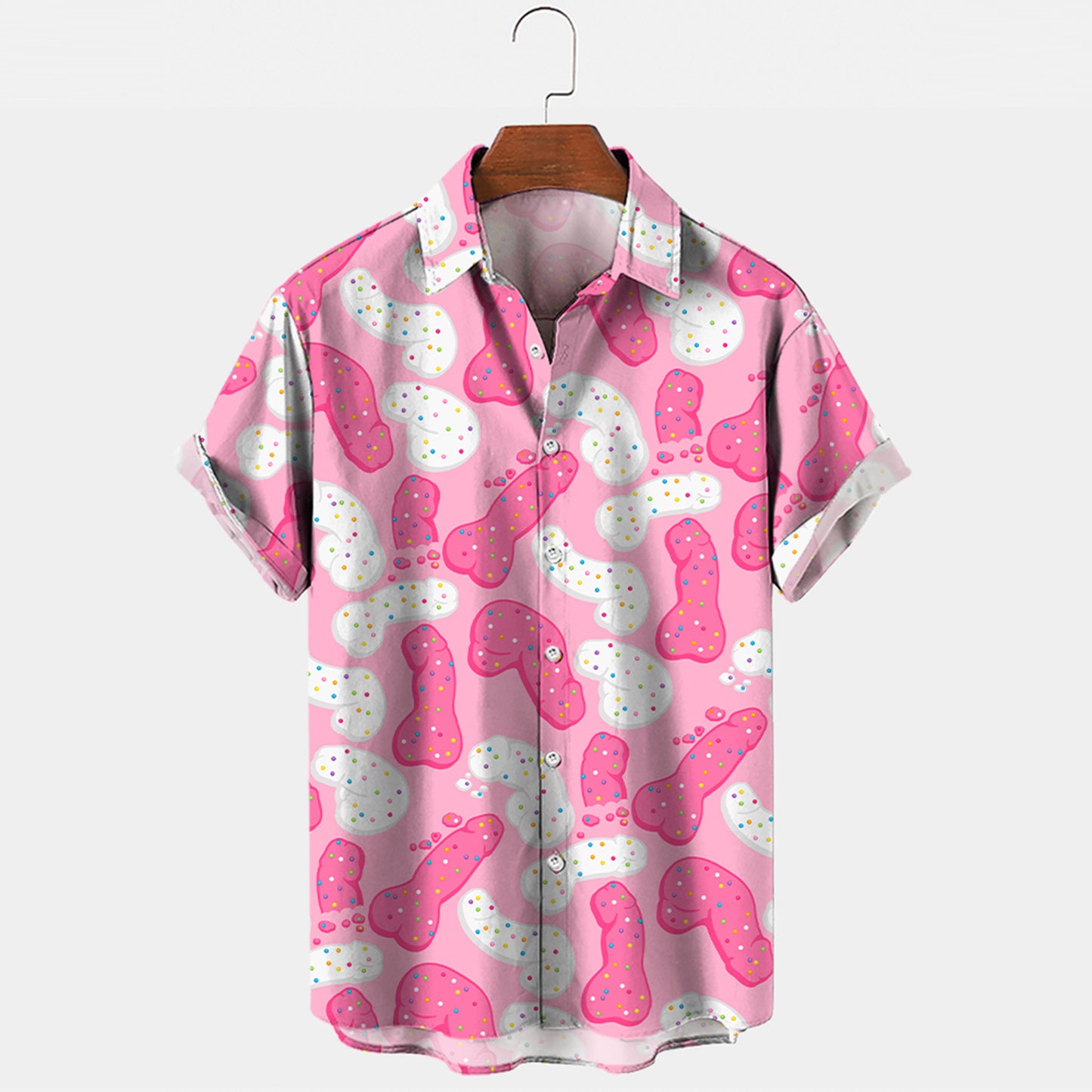 Mens Button Down Pink Shirts Funny Penis Printed - Pink - 5XL - image 0