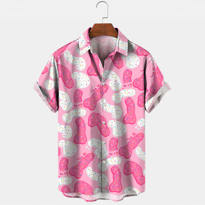 Mens Button Down Pink Shirts Funny Penis Printed - Pink - 5XL - image 0