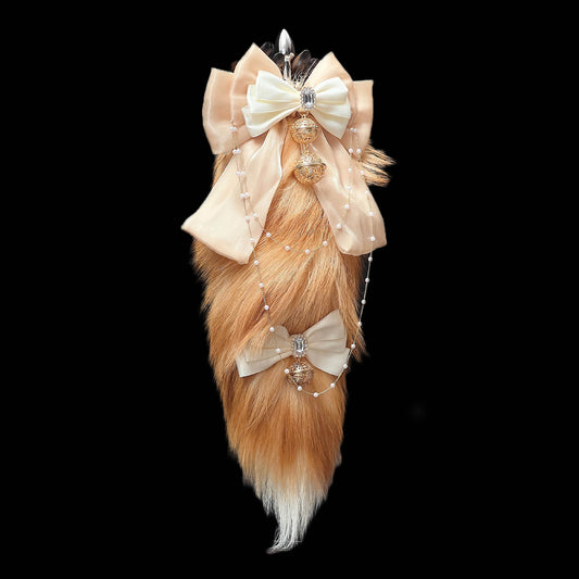 Luxury Fox Tail Plug Set – 15.7" Soft Gold Tail with Detachable Bow Details - image 1