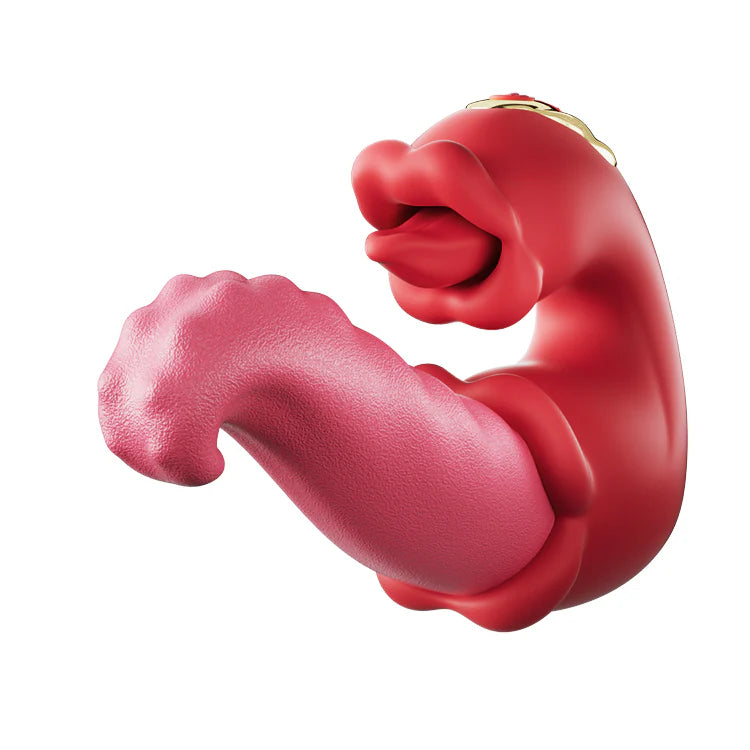 Rose Tongue Clit Licking Dual Vibrator Dildo - Red - image 9