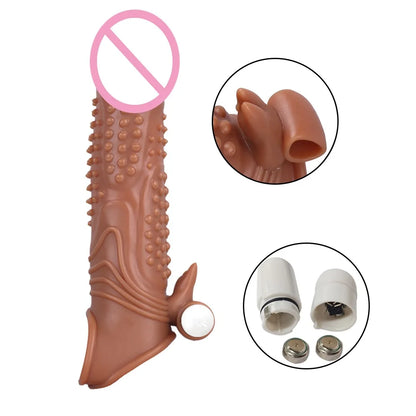 Realistic Penis Sleeve Extender with Vibrator  - Brown - image 4