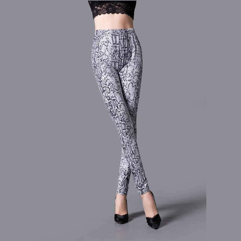 Snake Printed High-Waist Leggings - Light Gray - One Size - image 2