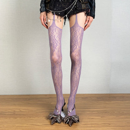 Bold & Beautiful – Suspender Fishnet Tights with Attitude - Purple - One Size - image 9