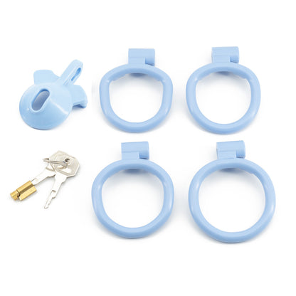 5 Colors Sissy Chastity Cage with 4 Rings - Blue - positive - image 2