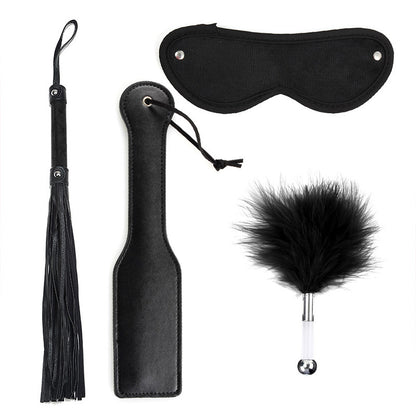Pu Vegan Plush Paddle & Whip & Blindfold Set - Black - image 1