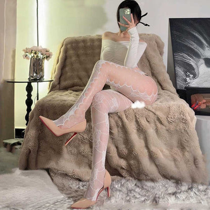 Sweet Rose Fantasy – Lace Trim Fishnet Suspender Stockings - Pantyhose Style - B - One Size - image 0