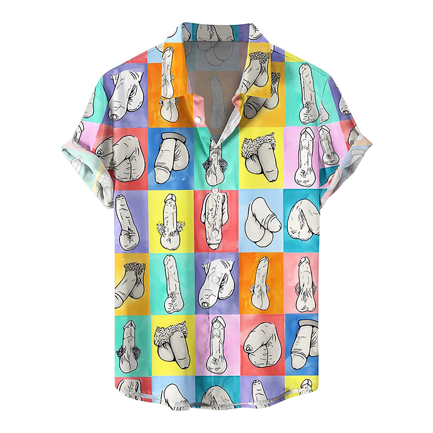 Mens Button Down Hawaii Beach Shirts Funny Penis Printed - Colorful - 5XL - image 0