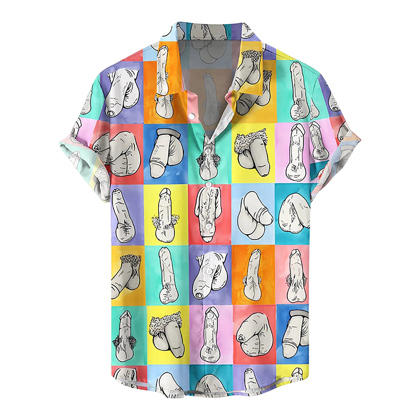 Mens Button Down Hawaii Beach Shirts Funny Penis Printed - Colorful - 5XL - image 0