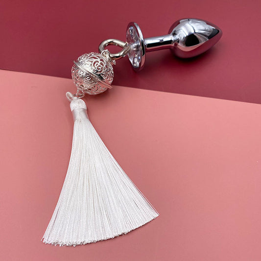 Metal Bell Anal Plug Erotic - White & Silver - image 1