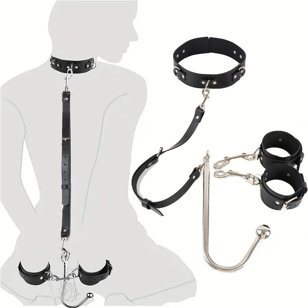 BDSM Handcuffs With Collar And Butt Plug Hook - withou leash - image 0