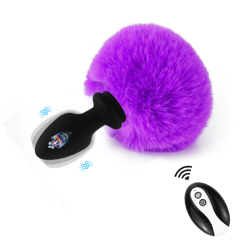 Multi-Color Bunny Tail Vibrating Anal Plug with Remote Control - Purple - image 10